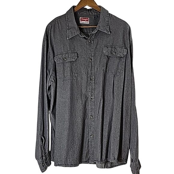 Wrangler Mens Sz 2X Gray Chambray 100% Cotton Long Sleeve Premium Quality Shirt - Picture 1 of 11